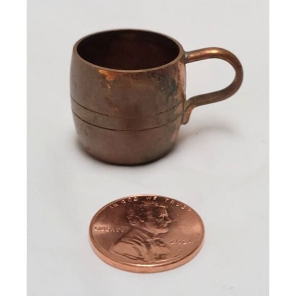 Vintage Miniature Copper Mug Cup With Handle 1" Tall Dollhouse - Picture 2 of 7